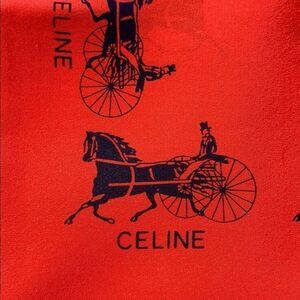 Celine red silk scarf horse and carriage border